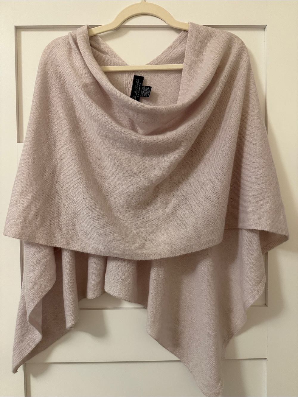Draped Light Pink Poncho Shrug with Cowl Neck, 100% cashmere
